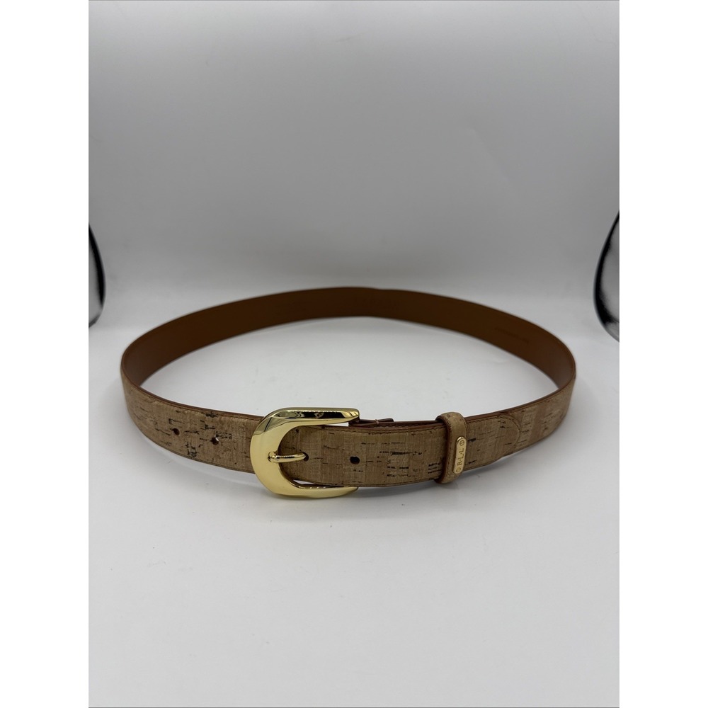 Ralph Lauren Natural Cork Belt LRL Logo Gold Engraved Metal Buckle Sz Med